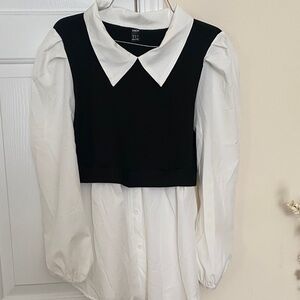 SHEIN Black and White Contrast Button Down Shirt